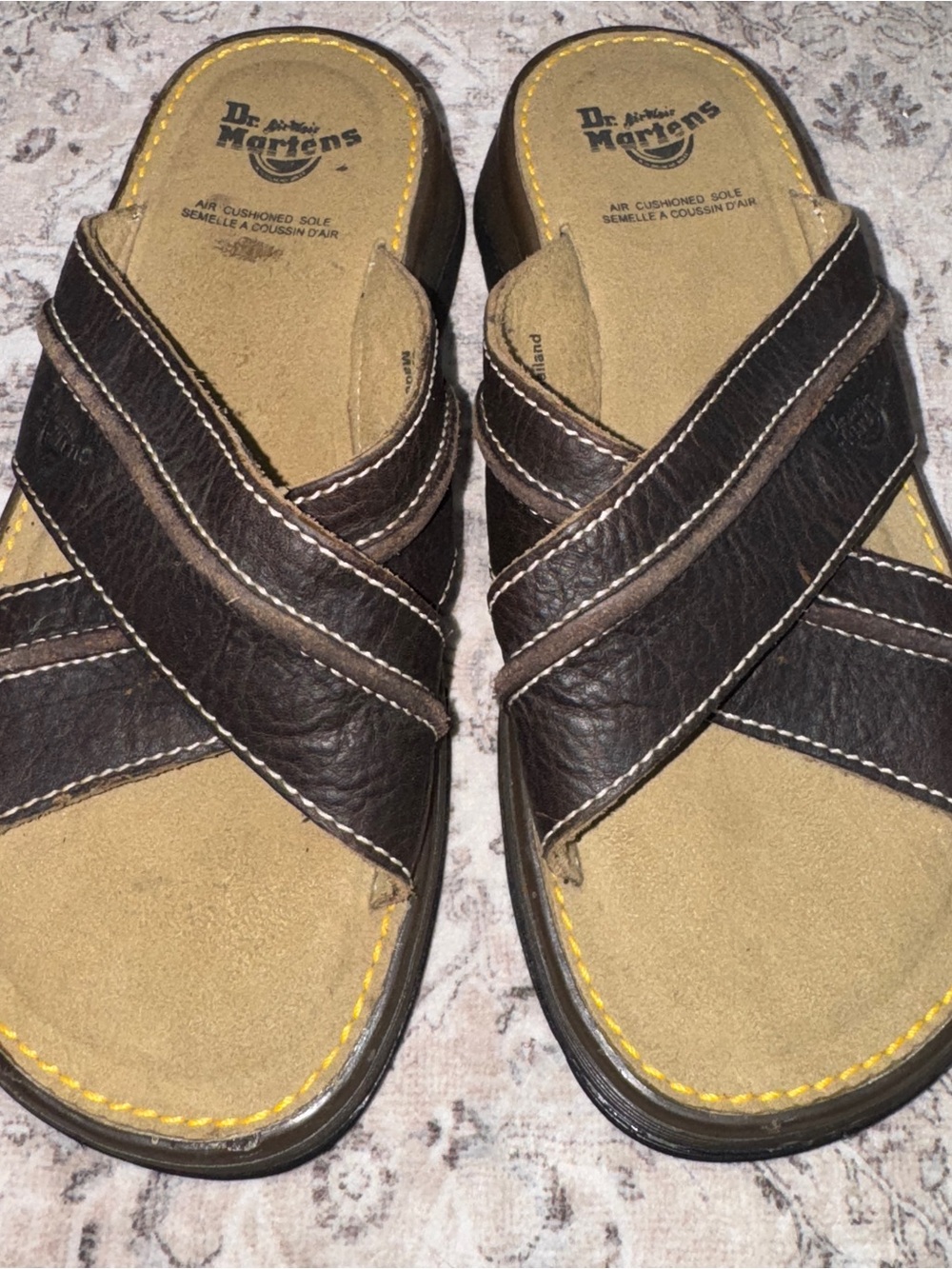 Dr. Martens Women's Brown Leather Logo Contrast Stitch lide Sandals US 6 - 6.5